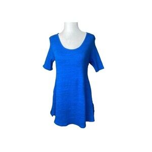 Lula Roe Blouse Womens Extra Small Blue Scoop Neck Short Sleeve Top Casual